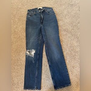 Abercrombie & Fitch Dark Blue Distressed Straight Leg Jeans